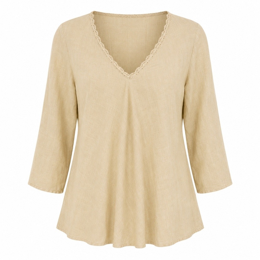 CP Shades Sausalito Pale Yellow‎ 100% Irish Linen V-Neck Crochet Trim Top Size M